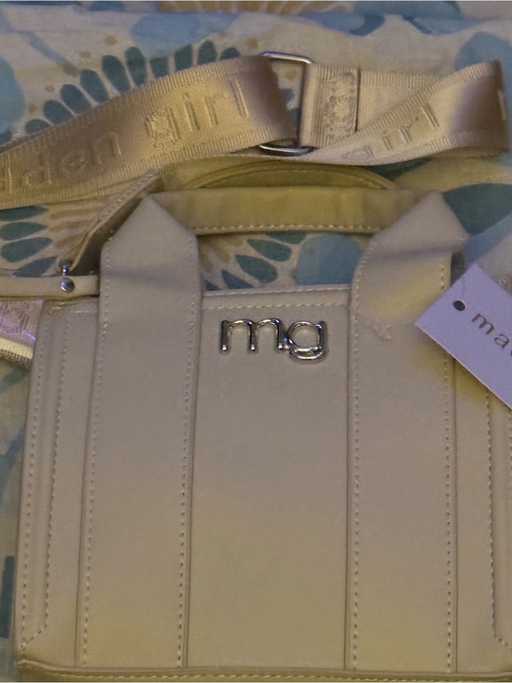 Steve Madden Cream Mini Tote with Branded Strap